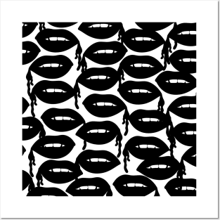 Bloody Lips Pattern in Black White Posters and Art